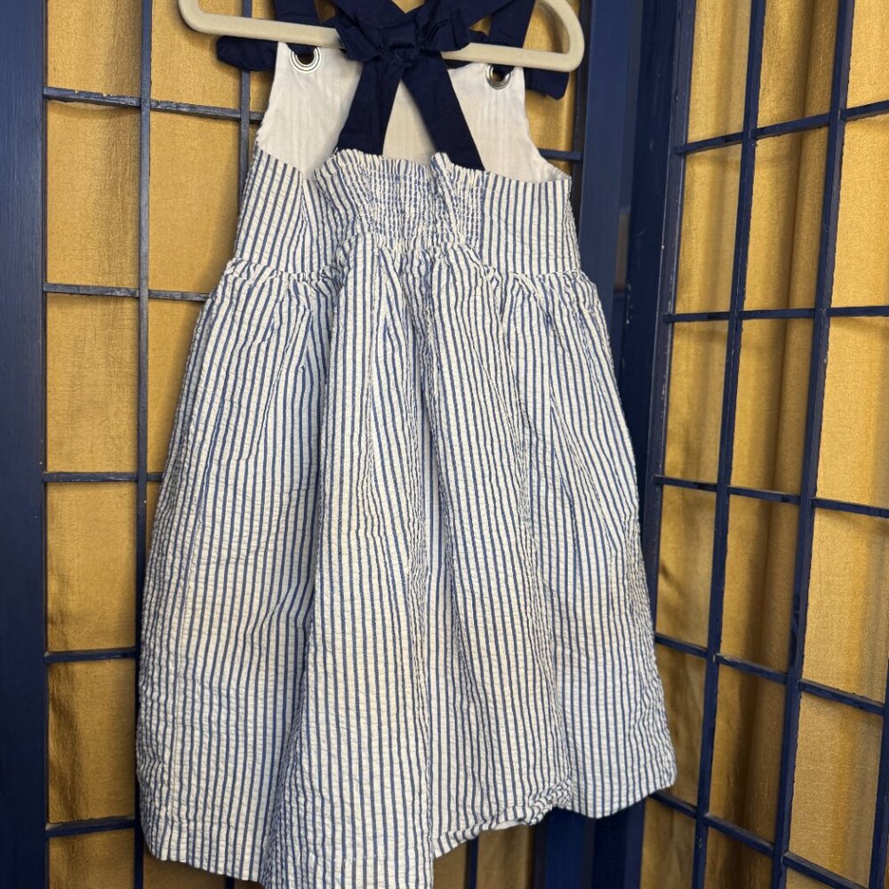 Tahari Girls Seersucker Anchor Nautical Dress Blue White Size 6 - Picture 4 of 8
